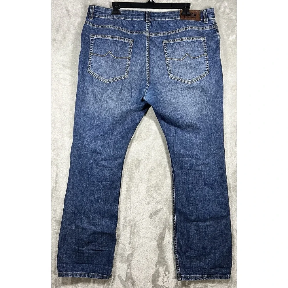 Yellow DNM Workshop Jeans Men's 38x31 Blue Denim Straight Damon Whiskers Wideleg